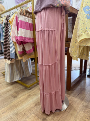 Arabella Mineral Washed Tiered Wide Leg - Rose Petal