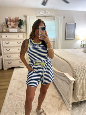 Lila Contrast Collar Striped Jersey Tank