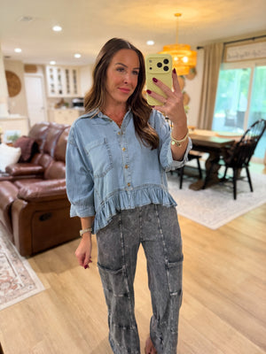 Mallory Ruffle Hem Denim Top
