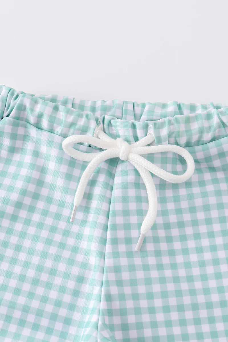 Sage Plaid Drawstring Boy Swimming Trunks