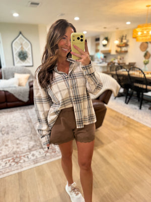 Noel Boxy Fit Plaid Button Down - Ivory