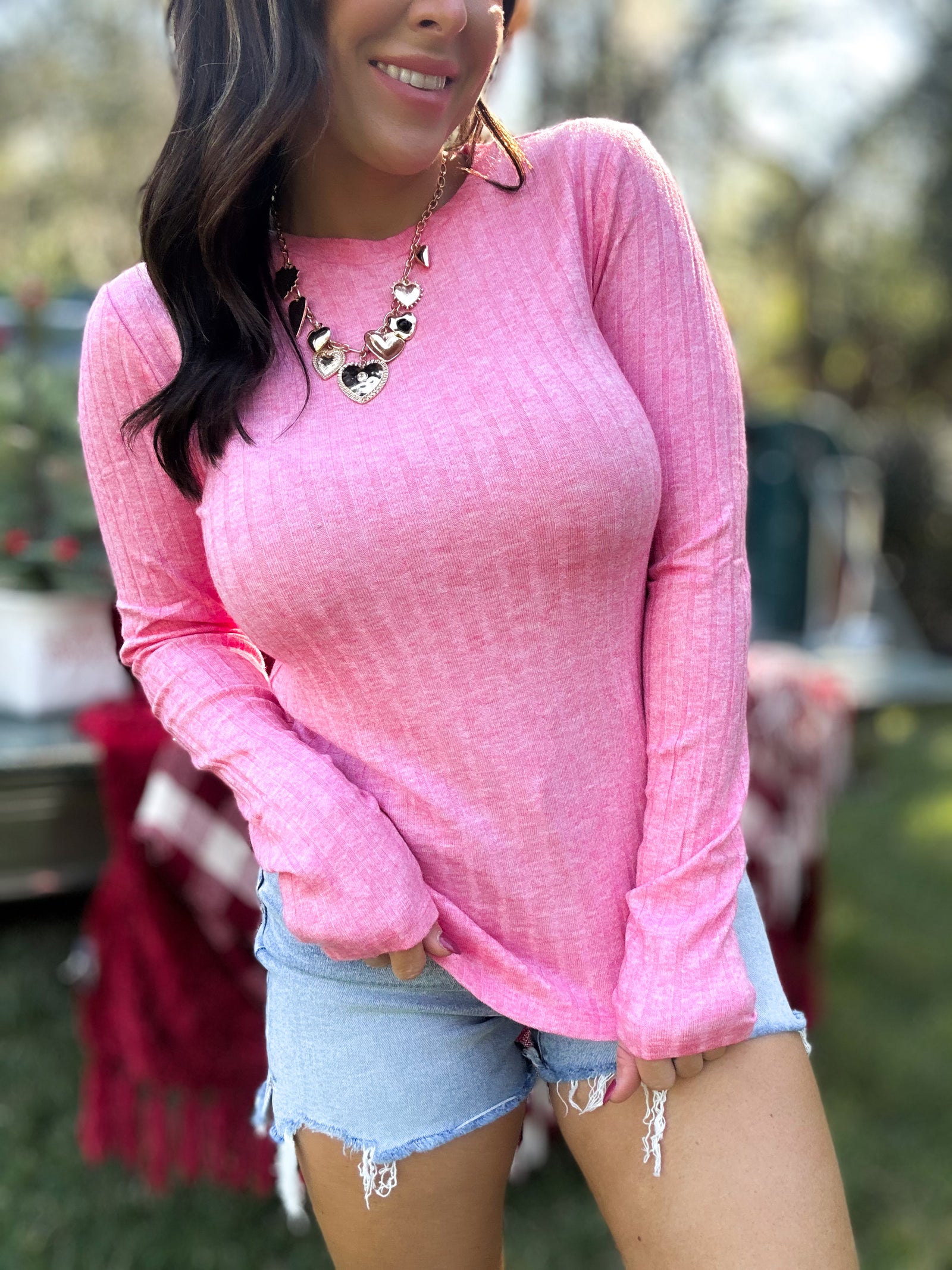 DOORBUSTER - Jackie Ribbed Long Sleeve Top - Fuchsia
