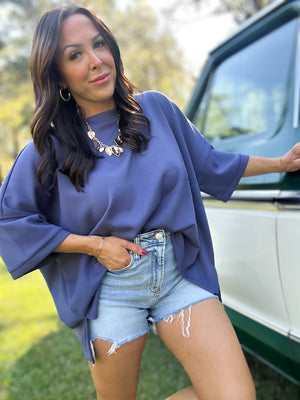 DOORBUSTER - Karli Side Slit Top - Blue Indigo