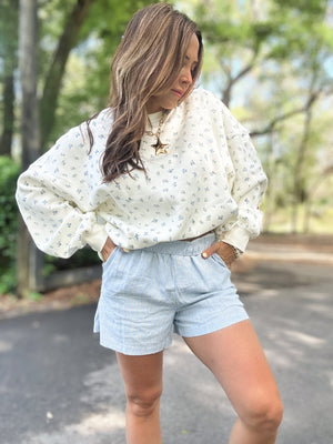 Abbie Striped Breezy Shorts - Baby Blue