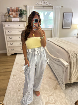 Brittan Striped Textured Pants - Denim/White