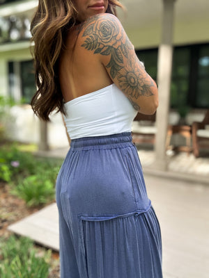Arabella Mineral Washed Tiered Wide Leg - Denim