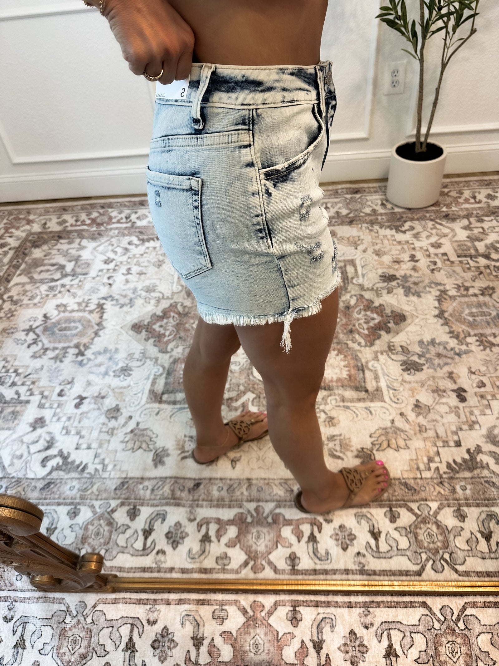 Sydney Mid Rise Acid Wash Distressed Shorts