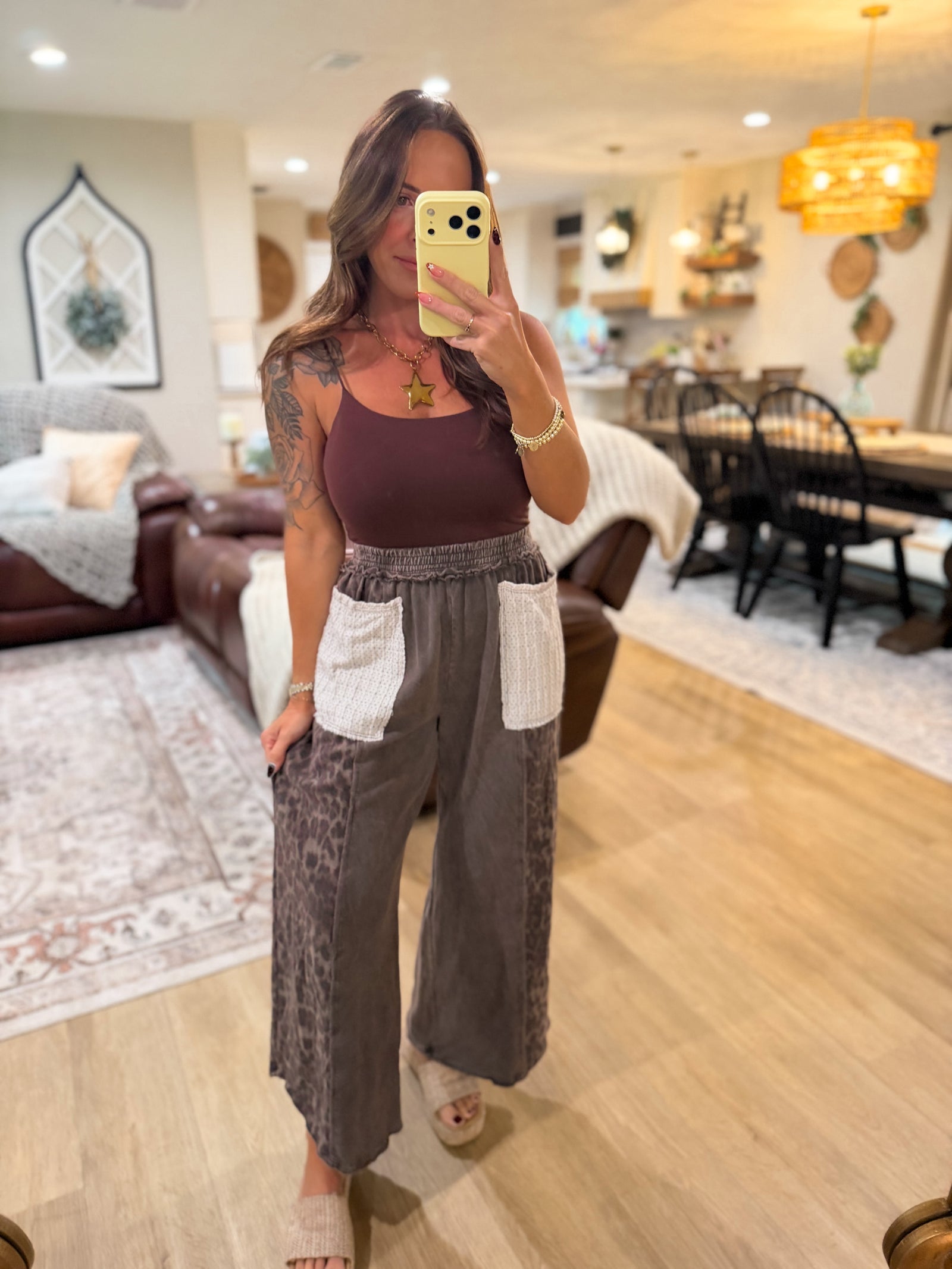 Paityn Mineral Washed Leopard & Lace Cropped Pants