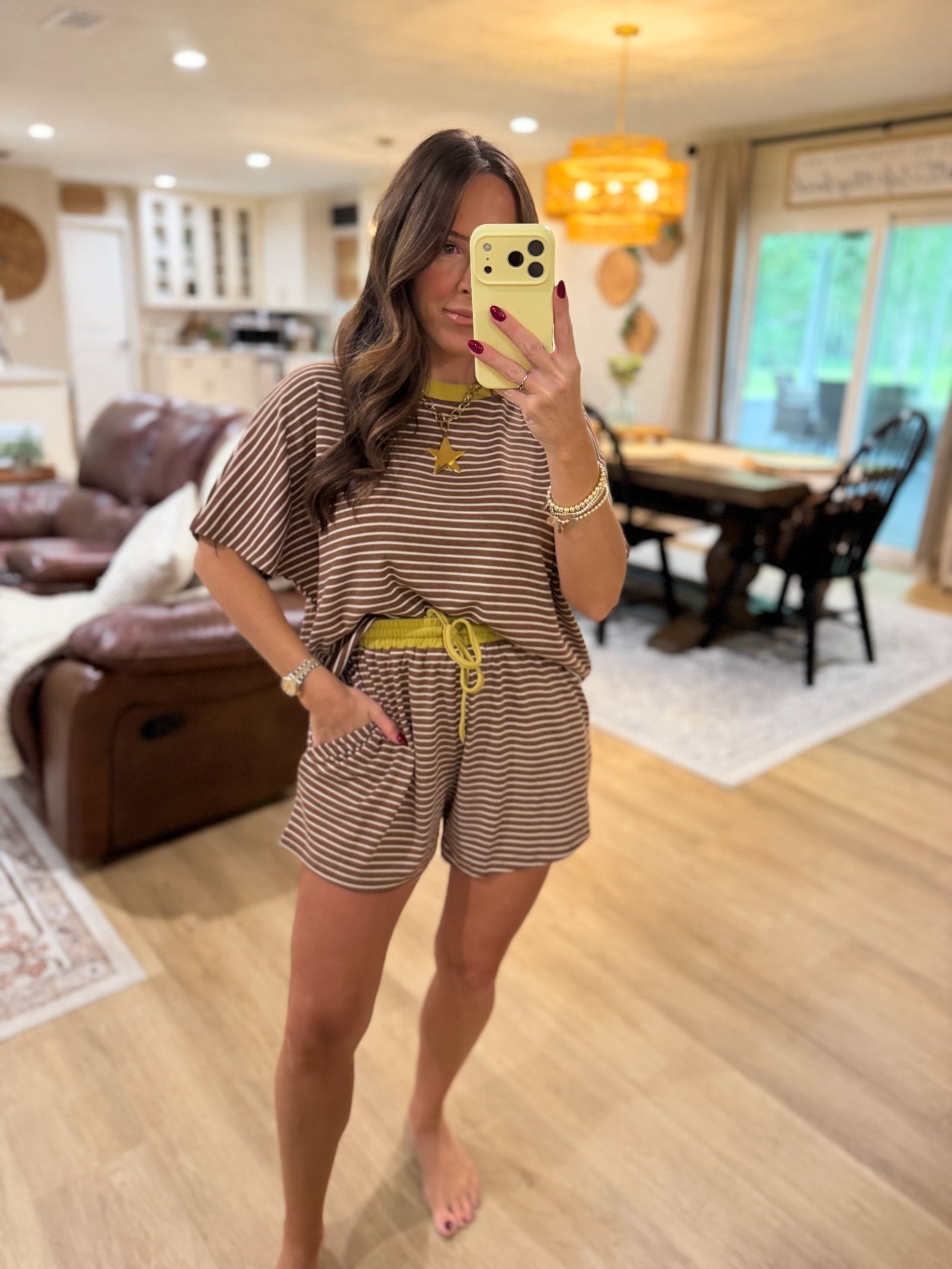 Nikki Oversized Striped Knit Top - Brown/Lime