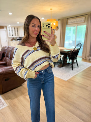 Angie Striped VNeck Sweater