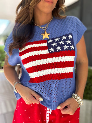 Raised On Freedom Open Stitch Sweater Top