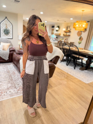 Paityn Mineral Washed Leopard & Lace Cropped Pants