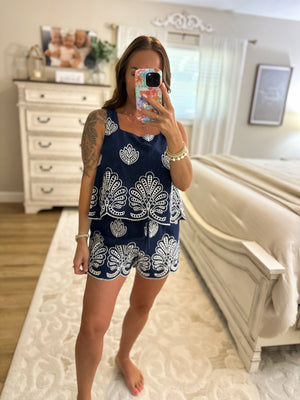 Daphne Embroidered Shorts - Navy