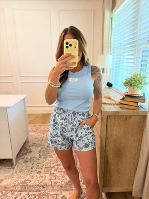 Old Row High Waisted Camo Shorts - Blue
