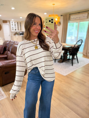 Faith Stripe Long Sleeve Dolman Sleeve Top - Ivory