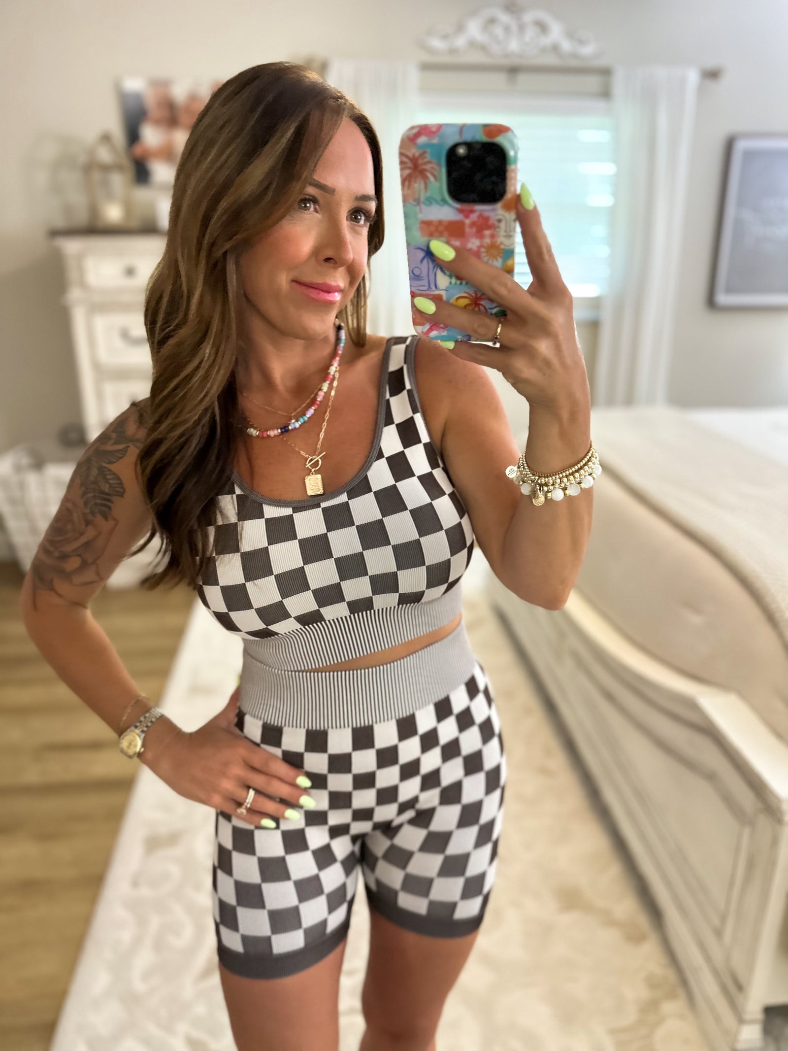 Checkmate Cropped Two Piece Set - Chocolate