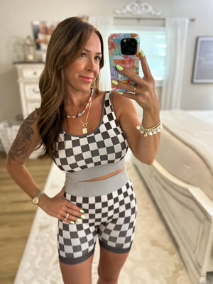 Checkmate Cropped Two Piece Set - Chocolate
