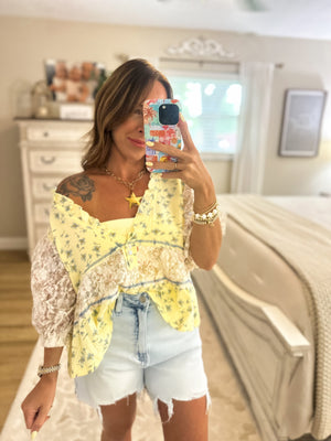 Carlie Lace Patch Ruffle Vneck Top