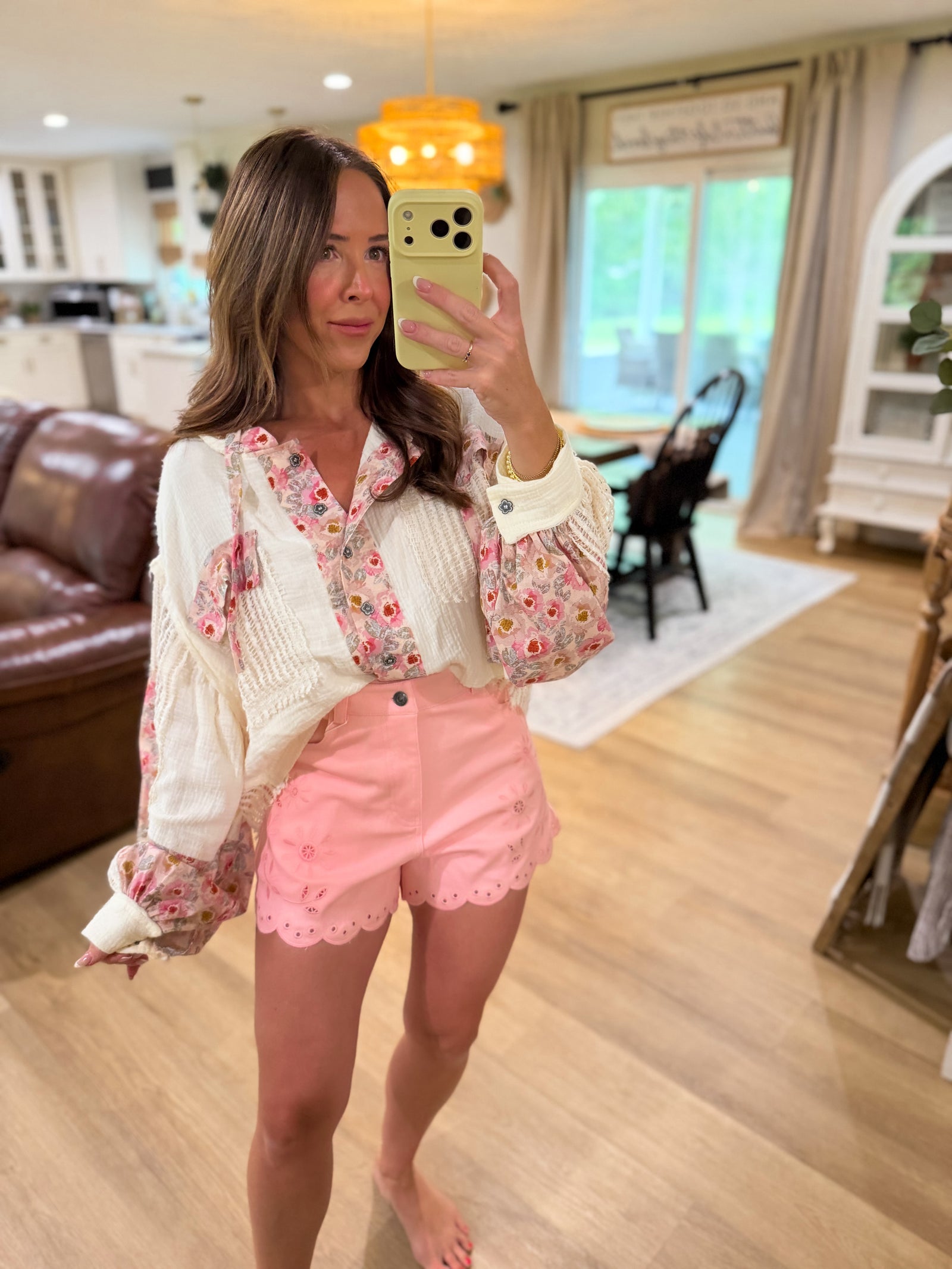 Ariel Balloon Sleeve Gauze Floral Placket Jacket