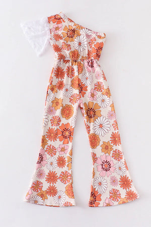 Girls Floral Print Ruffle Jumpsuit