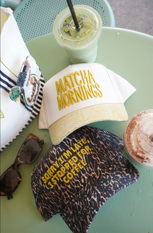 Sorry I'm Late, I Stopped for Coffee - Luxe Leopard Trucker Hat
