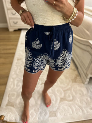 Daphne Embroidered Shorts - Navy