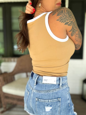 Hard To Believe Two-Tone Ribbed Tank - Caramel
