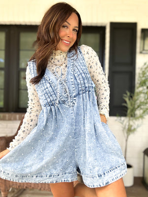 Alyssa Denim Pearl Romper - Denim - QUICK PREORDER