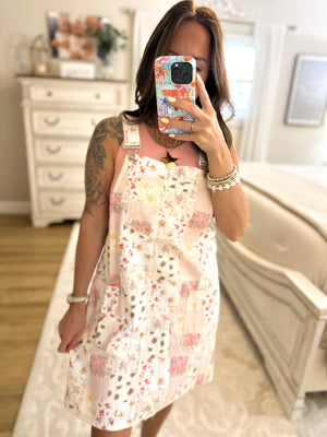 Pickin' Daisies Floral Patchwork Overall Mini Dress