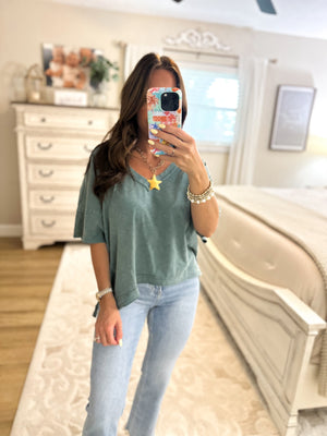 Alyse Oversized V-Neck Short Sleeve Top - Teal