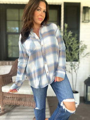 Can't Live Without You Flannel Top- Retro Blue