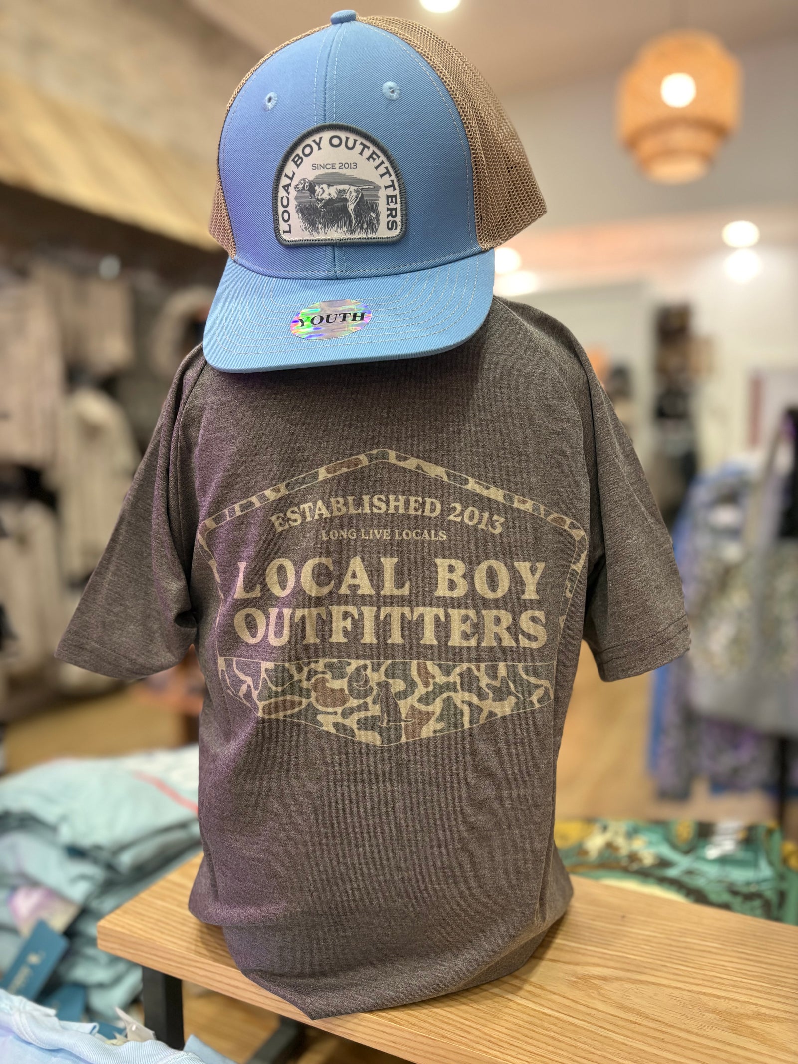 Youth Local Boy Graphic Heather Blend Crew - Vintage Established Badge
