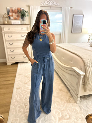 Let's Just Stay Home Lounge Top - Navy