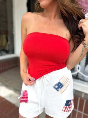 Nothing Compares Double Lined Strapless Top - Tomato