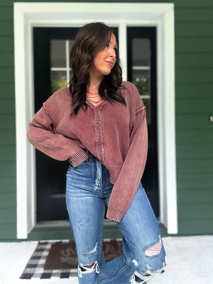 Josie Button Front Cardigan - Coffee Bean