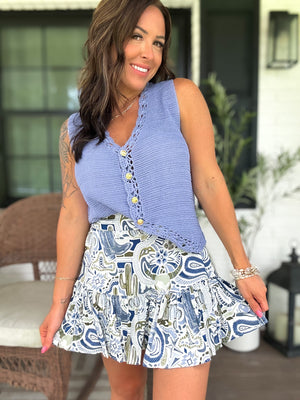 Braylee Crochet Sweater Vest - Denim