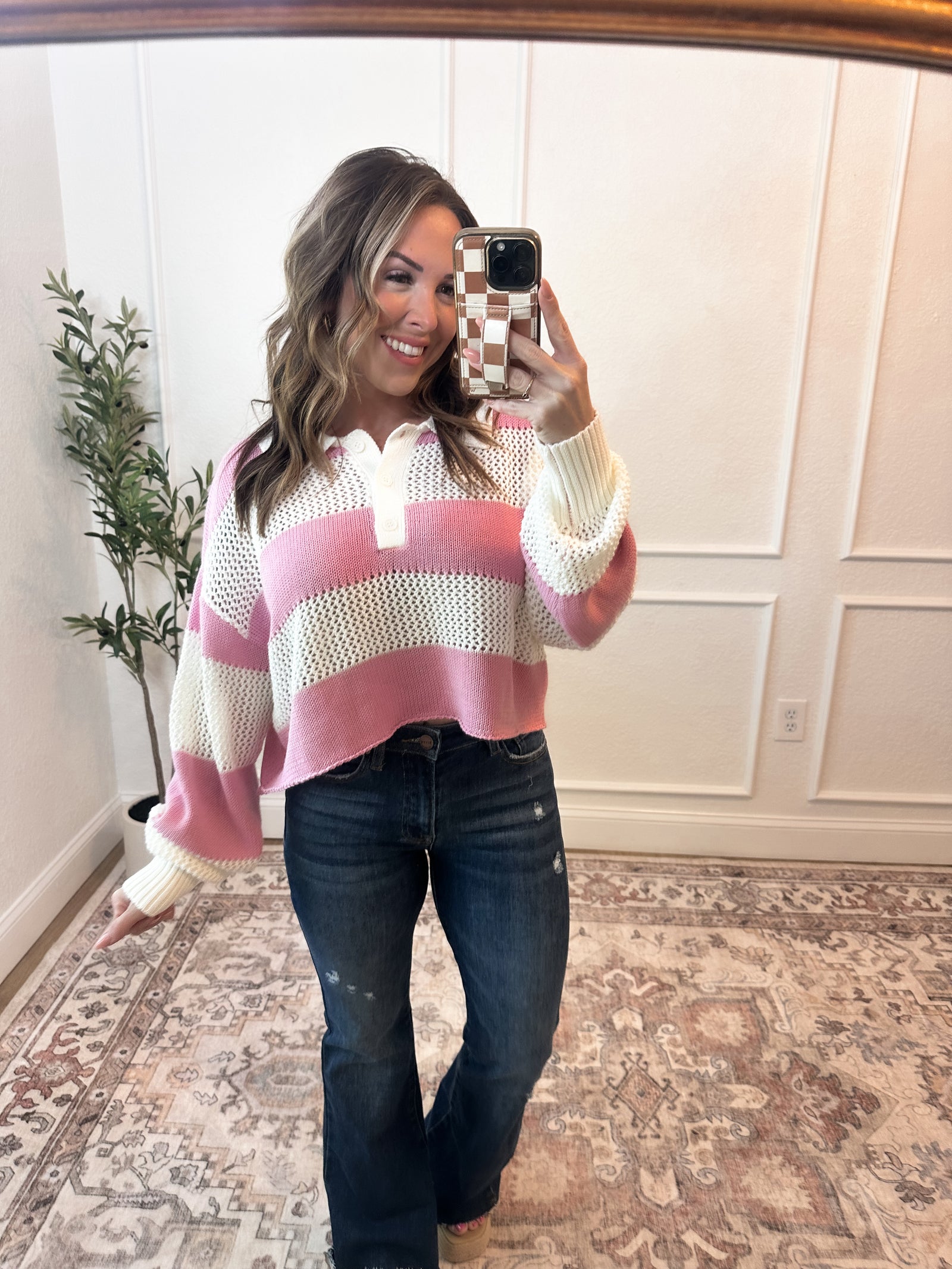 So Close Striped Crochet Sweater