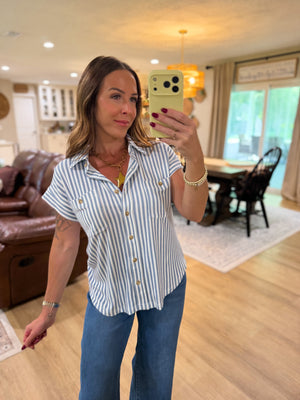 Evie Striped Short Sleeve Collared Top