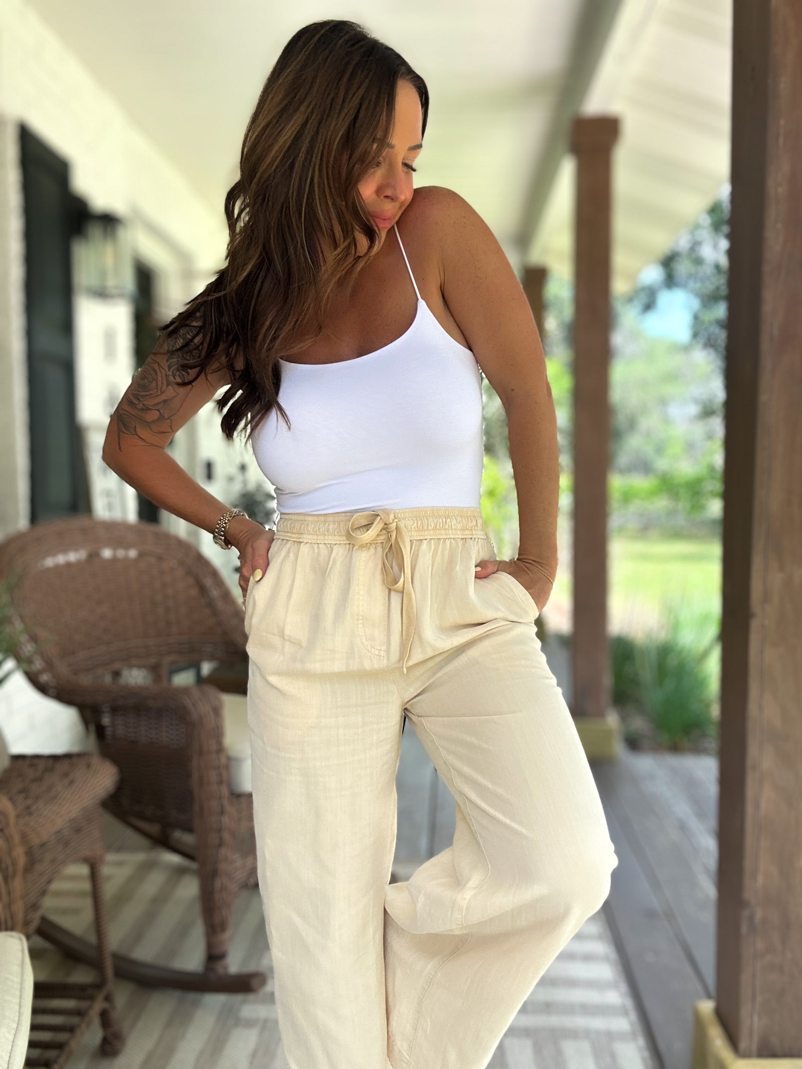 Brittani Tencel Wide Legged Linen Pants- Butter