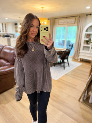 Wendy Washed Ribbed Folded Cuff Knit Sweater