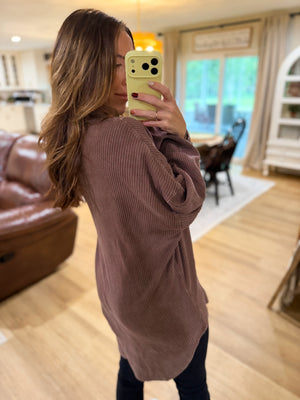 Sandi Stonewashed Oversized Knit Shacket - Brown