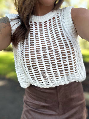 Riding Waves Open Knit Sweater Top - White