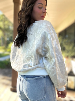 Audrina Off Shoulder Camo Sweater Top