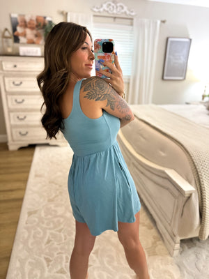 Just My Type Double Layer Romper - Dusty Teal