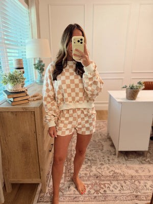 Larissa Checkered Print Shorts - Cream