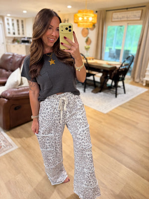 Camden White Leopard Mineral Washed Wide Leg Pants