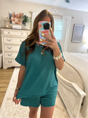 Nikki Oversized Striped Knit Top - Teal/Blush