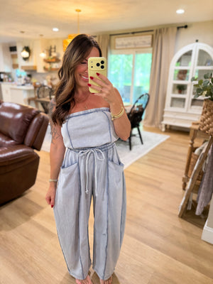 Mindy Mineral Wash Barrel Leg Jumpsuit