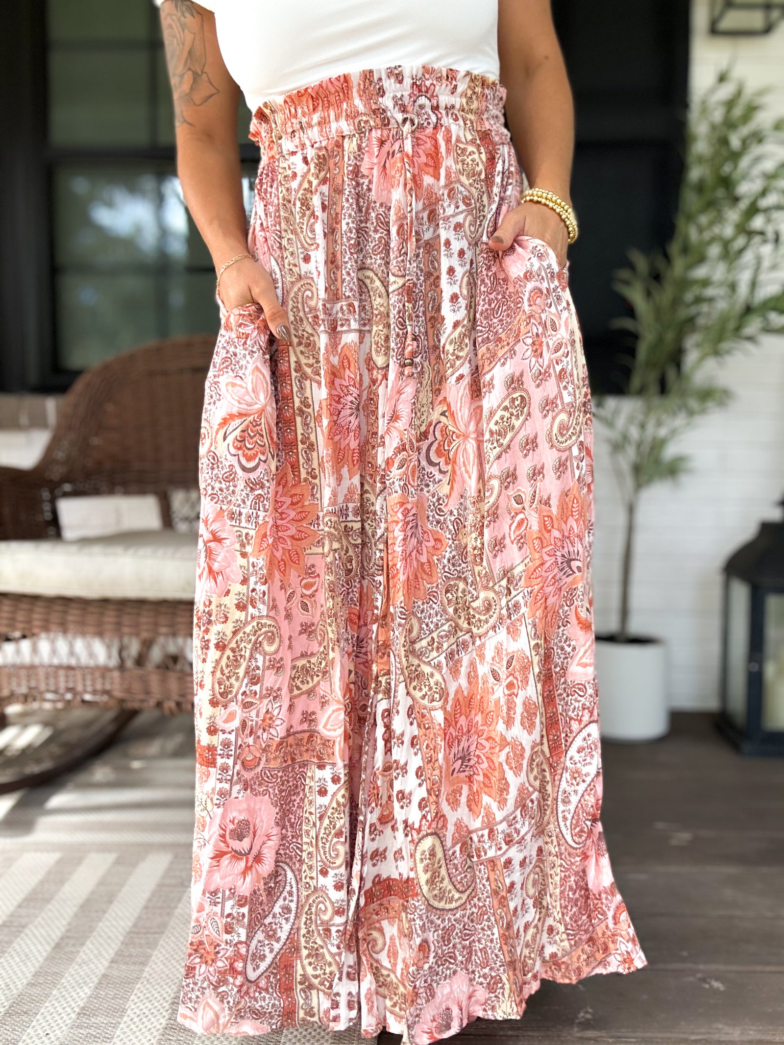 Living Carefree Maxi Skirt -Ivory Pink