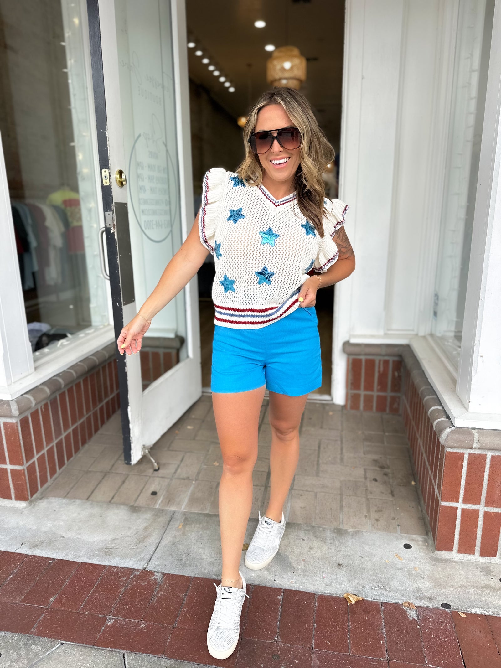 Isn't She Lovely Stiff Linen Shorts - Blue